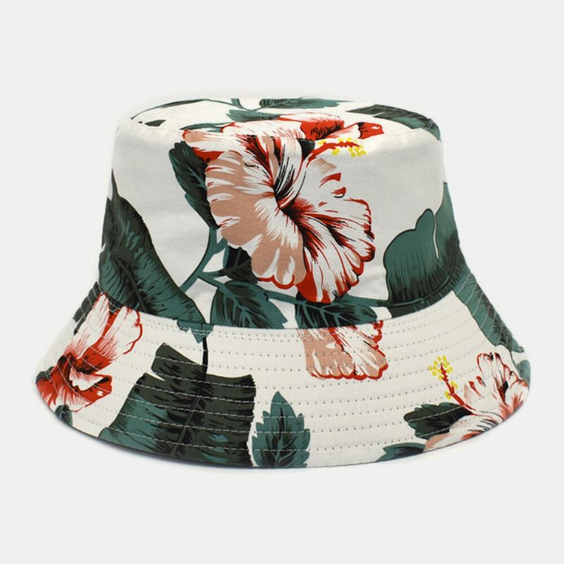 Chapeau De Seau D'impression De Motif De Feuille Florale Portable Double Face En Coton Unisexe