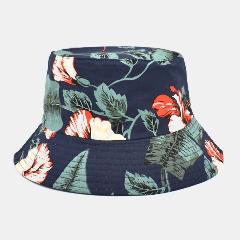 Chapeau De Seau D'impression De Motif De Feuille Florale Portable Double Face En Coton Unisexe