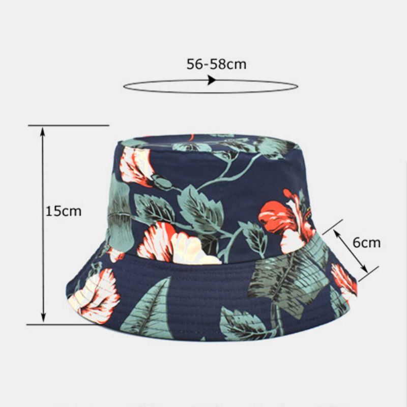 Chapeau De Seau D'impression De Motif De Feuille Florale Portable Double Face En Coton Unisexe