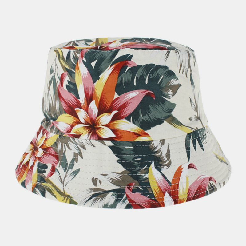 Chapeau De Seau D'impression De Motif Floral Naturel Coloré Portable À Double Face En Coton Unisexe