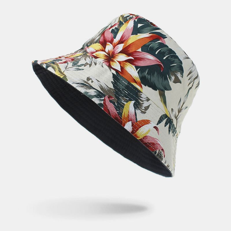 Chapeau De Seau D'impression De Motif Floral Naturel Coloré Portable À Double Face En Coton Unisexe