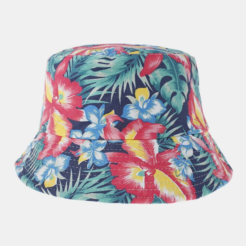 Chapeau De Seau D'impression De Motif Floral Naturel Coloré Portable À Double Face En Coton Unisexe