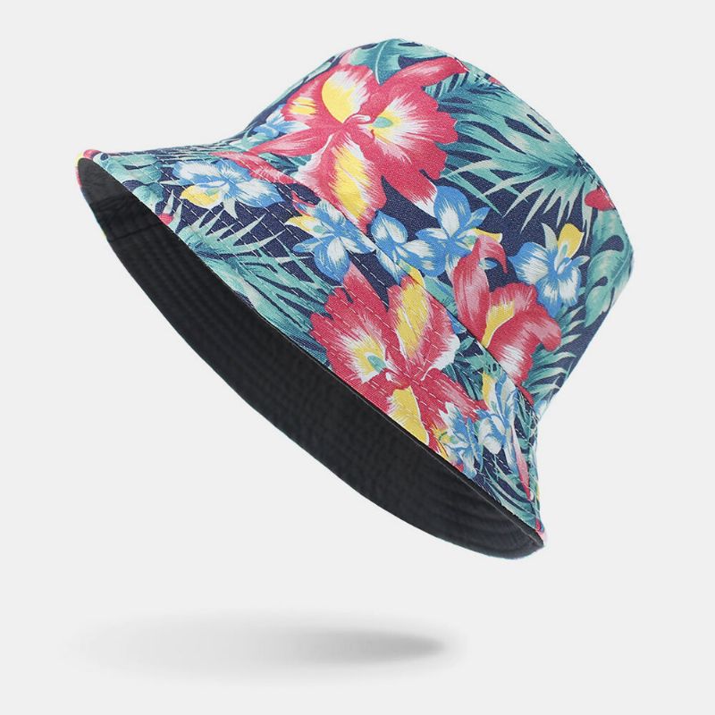 Chapeau De Seau D'impression De Motif Floral Naturel Coloré Portable À Double Face En Coton Unisexe