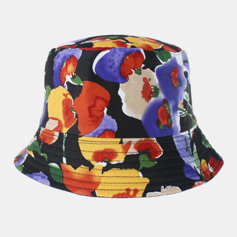 Chapeau De Seau D'impression De Motif Floral Naturel Coloré Portable À Double Face En Coton Unisexe