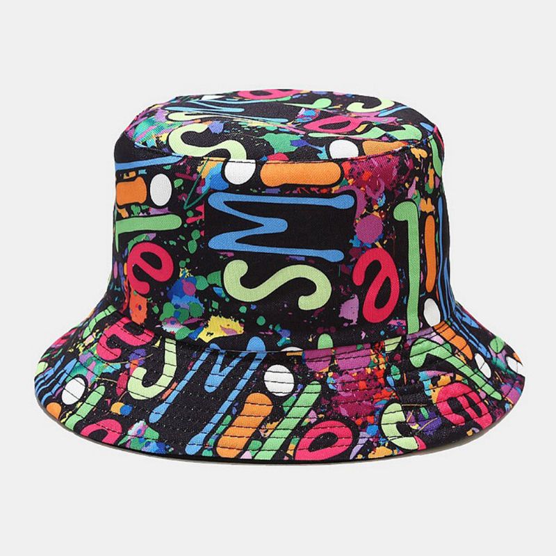 Chapeau Seau Pare-soleil Unisexe À Double Face Avec Graffiti Coloré Hip-hop