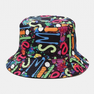 Chapeau Seau Pare-soleil Unisexe À Double Face Avec Graffiti Coloré Hip-hop