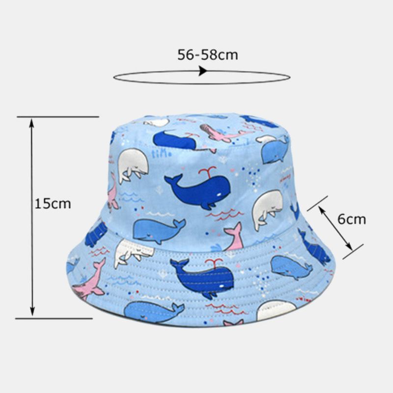 Chapeau De Seau Réversible À Motif De Baleine De Dessin Animé Unisexe Double Face-wear Outdoor Sunshade Beach Hat