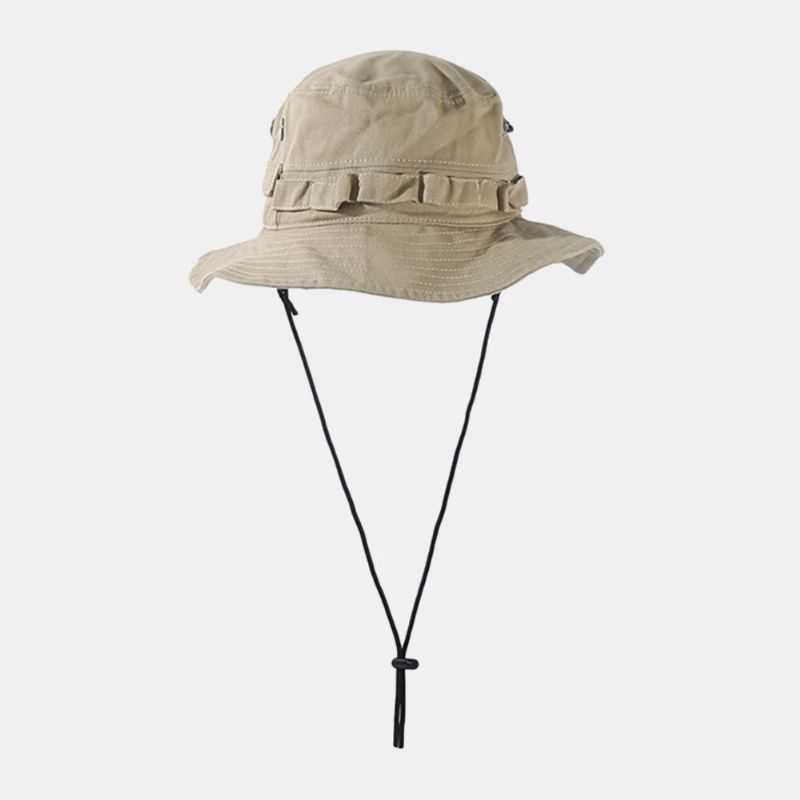 Chapeau Seau Unisexe En Coton De Couleur Unie Réglable Coupe-vent Avec Corde Pare-soleil