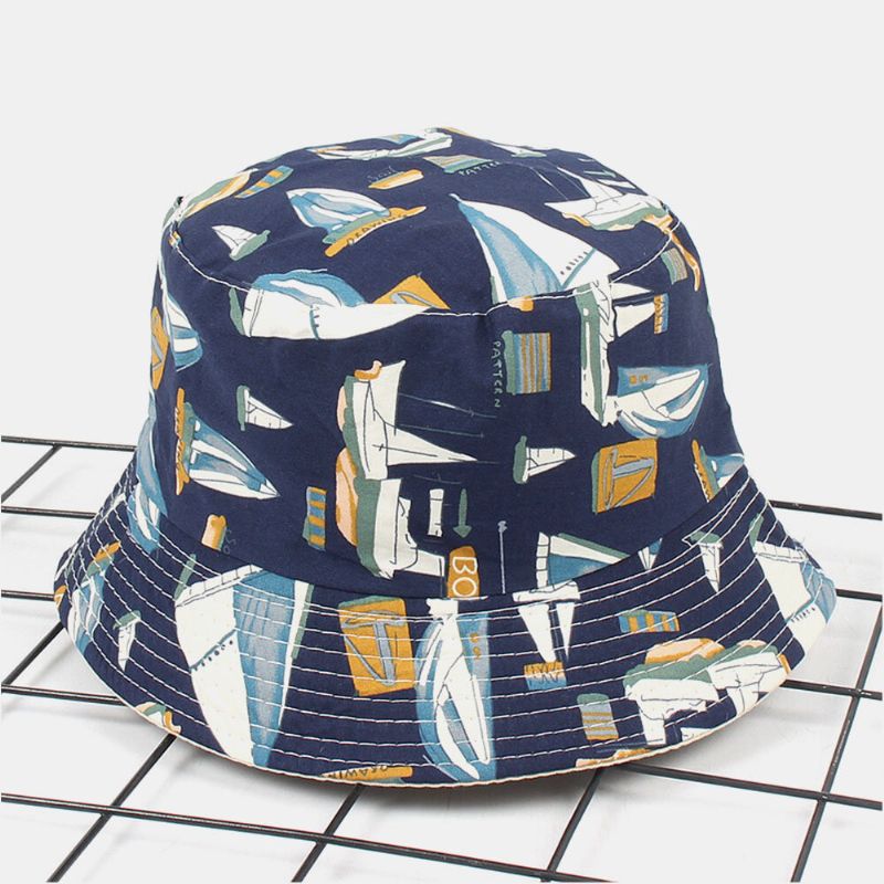 Chapeau Seau Unisexe En Coton Double Face Motif Graffiti Pour Voilier Extérieur