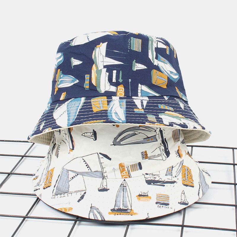 Chapeau Seau Unisexe En Coton Double Face Motif Graffiti Pour Voilier Extérieur