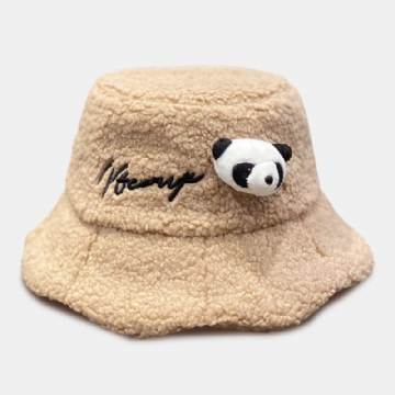 Chapeau Seau Unisexe Lettre En Peluche Broderie Panda Poupée Décorée All-match Chaleur Chapeau Seau