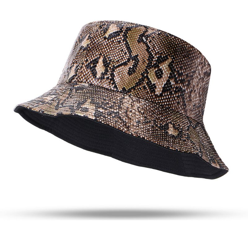 Chapeau Seau Unisexe Motif Serpent Chapeau Seau Double Face Chapeau De Pêcheur Portable Pare-soleil