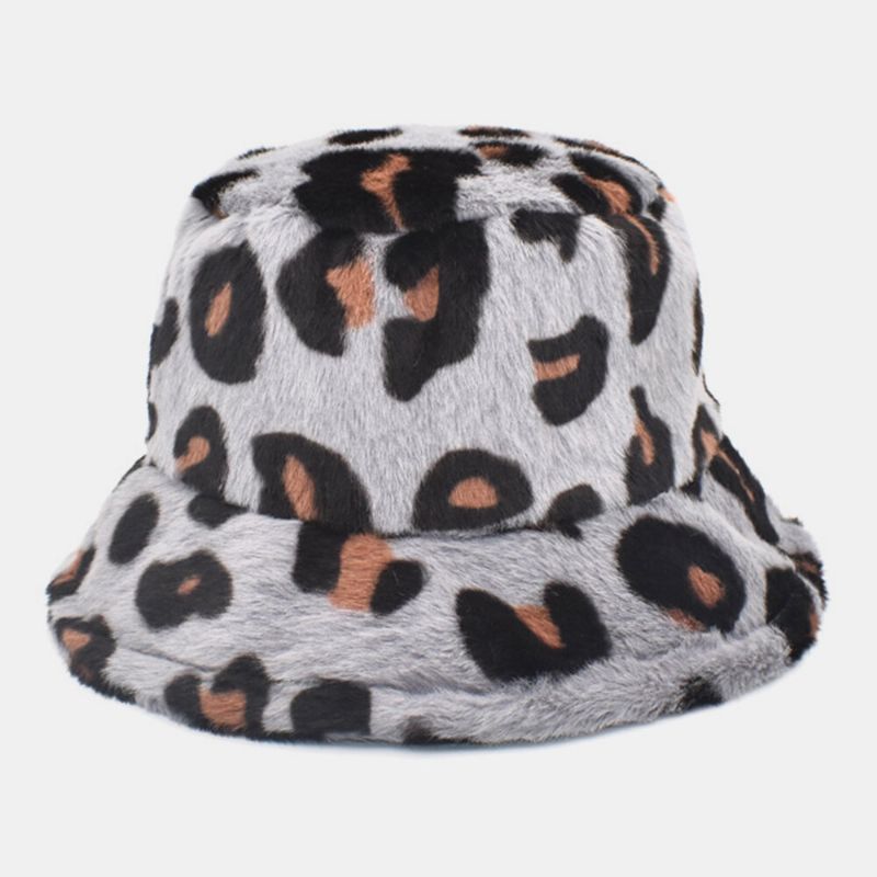 Chapeau Seau Unisexe En Peluche Doux Et Chaud Décontracté Avec Motif Léopard Mignon