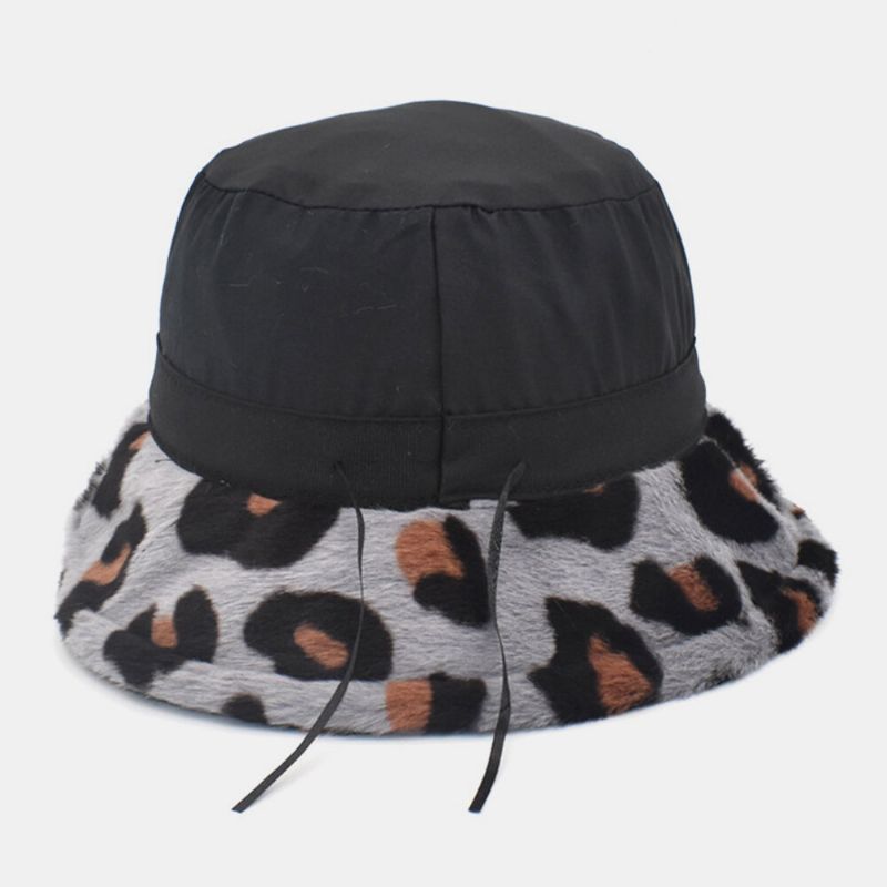 Chapeau Seau Unisexe En Peluche Doux Et Chaud Décontracté Avec Motif Léopard Mignon