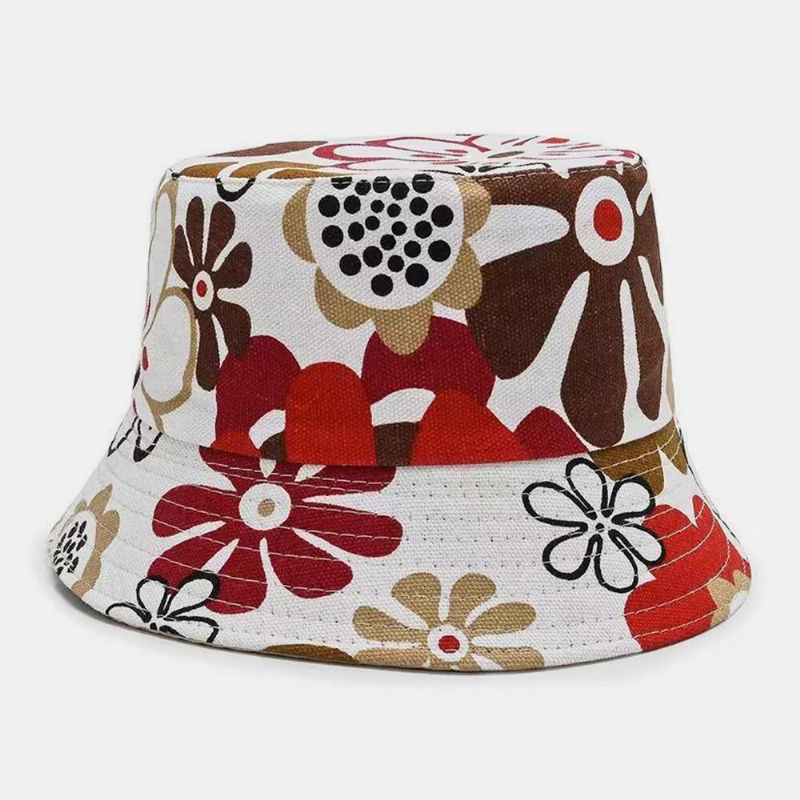 Chapeau Seau Unisexe En Toile Colorée À Motif Floral Décontracté