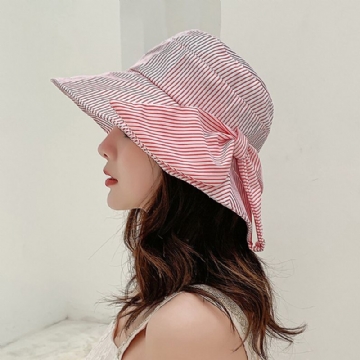 Chapeau De Soleil De Plage À Rayures En Coton À Large Bord Pour Femmes Casquette Anti-uv Pliable Polyvalente Élégante Pour Dame