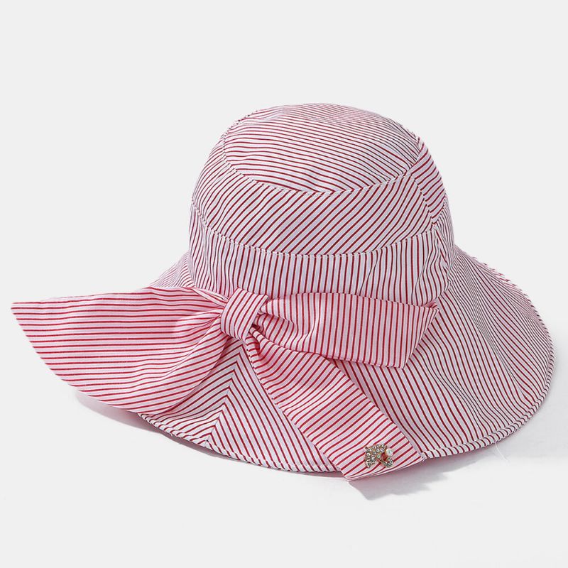 Chapeau De Soleil De Plage À Rayures En Coton À Large Bord Pour Femmes Casquette Anti-uv Pliable Polyvalente Élégante Pour Dame