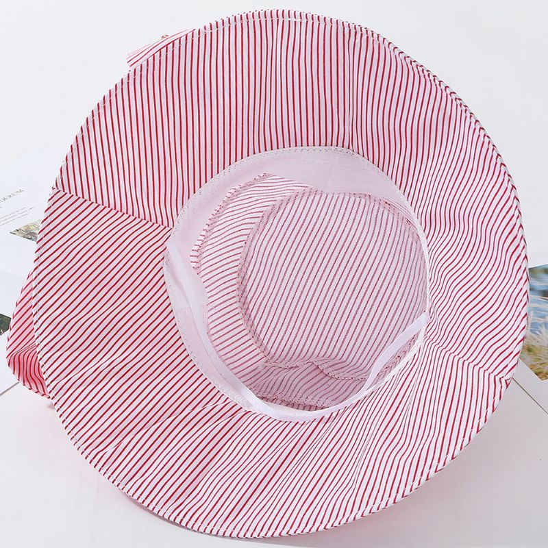 Chapeau De Soleil De Plage À Rayures En Coton À Large Bord Pour Femmes Casquette Anti-uv Pliable Polyvalente Élégante Pour Dame