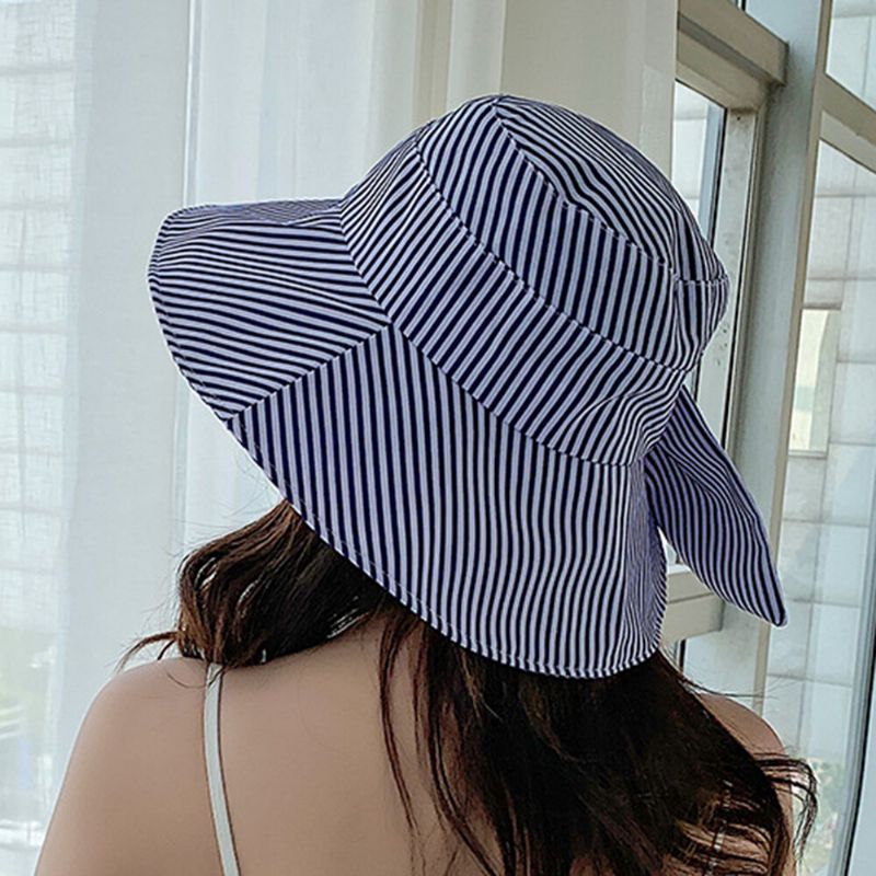 Chapeau De Soleil De Plage À Rayures En Coton À Large Bord Pour Femmes Casquette Anti-uv Pliable Polyvalente Élégante Pour Dame