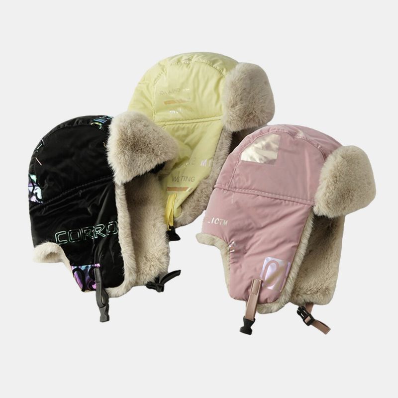 Chapeau De Trappeur Unisexe Tissu Réfléchissant Doublure En Peluche Épaissir Coupe-vent Imperméable À La Pluie Chapeau Ushanka