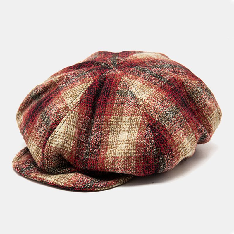 Chapeaux De Gavroche Pour Hommes Couleur Assortie Motif De Treillis British Casual Short Brim Bérets Chapeau Octogonal