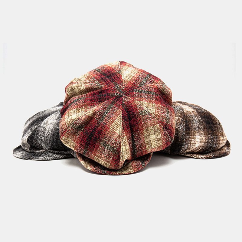 Chapeaux De Gavroche Pour Hommes Couleur Assortie Motif De Treillis British Casual Short Brim Bérets Chapeau Octogonal