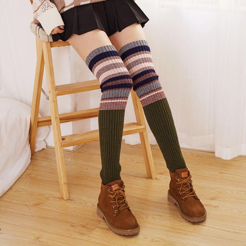 Chaussettes De Compression Pour Femmes Chaussettes Tendance À Rayures De Couleur Vintage