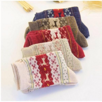 Chaussettes En Laine Épaissie Pour Femmes Chaussettes De Noël À Motif De Cerfs