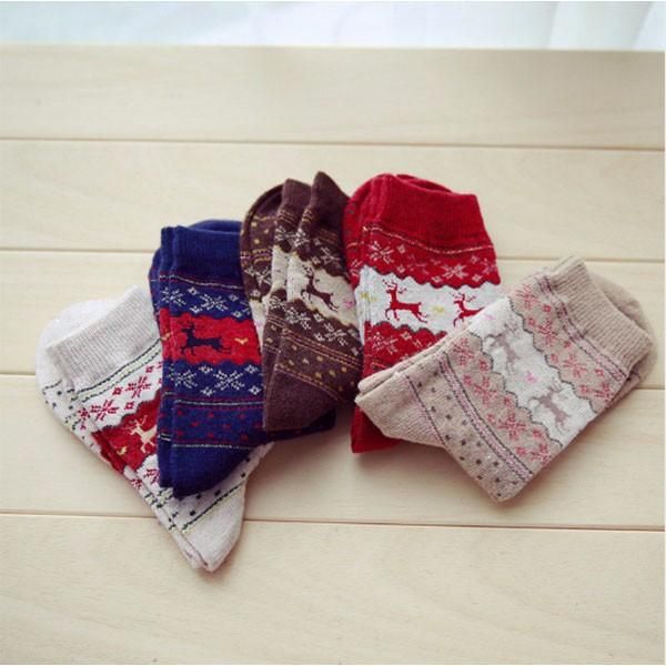 Chaussettes En Laine Épaissie Pour Femmes Chaussettes De Noël À Motif De Cerfs