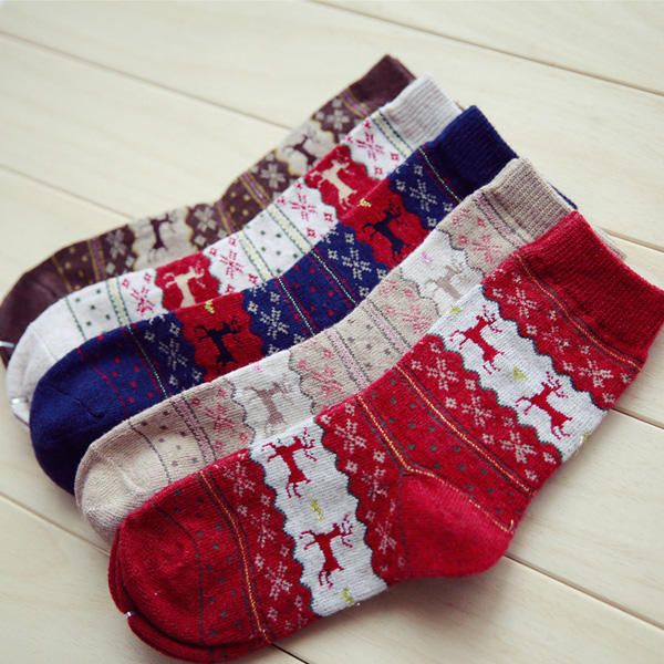 Chaussettes En Laine Épaissie Pour Femmes Chaussettes De Noël À Motif De Cerfs