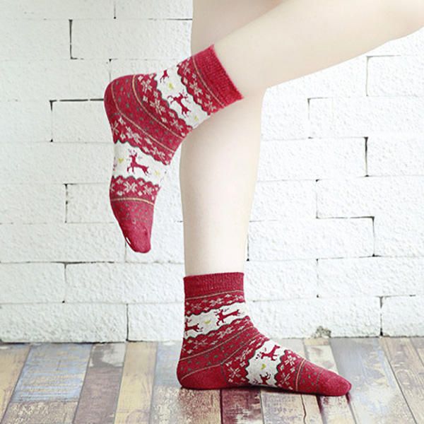 Chaussettes En Laine Épaissie Pour Femmes Chaussettes De Noël À Motif De Cerfs