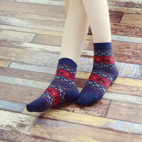 Chaussettes En Laine Épaissie Pour Femmes Chaussettes De Noël À Motif De Cerfs