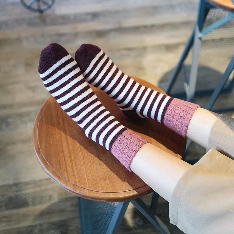 Chaussettes En Laine À Rayures Pour Femmes