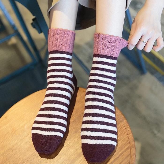 Chaussettes En Laine À Rayures Pour Femmes