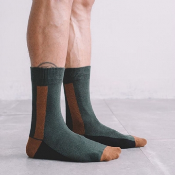 Chaussettes Longues Homme Vert Foncé Lignes Designer Contraste Couleur Tube Coton Chaussettes