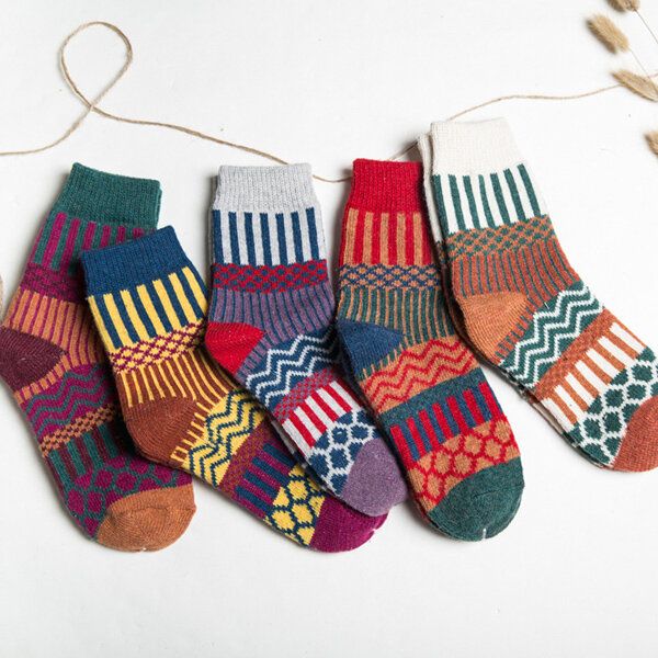 Chaussettes En Mélange De Laine À Rayures Pour Femmes Multicolore