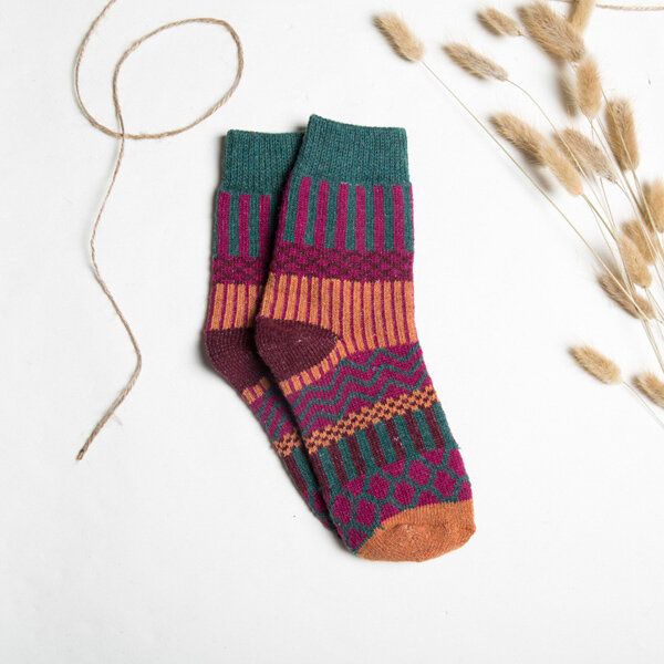 Chaussettes En Mélange De Laine À Rayures Pour Femmes Multicolore