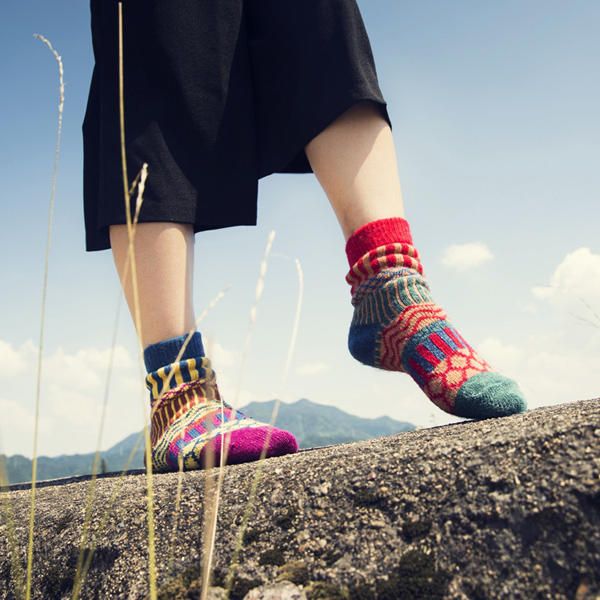 Chaussettes En Mélange De Laine À Rayures Pour Femmes Multicolore