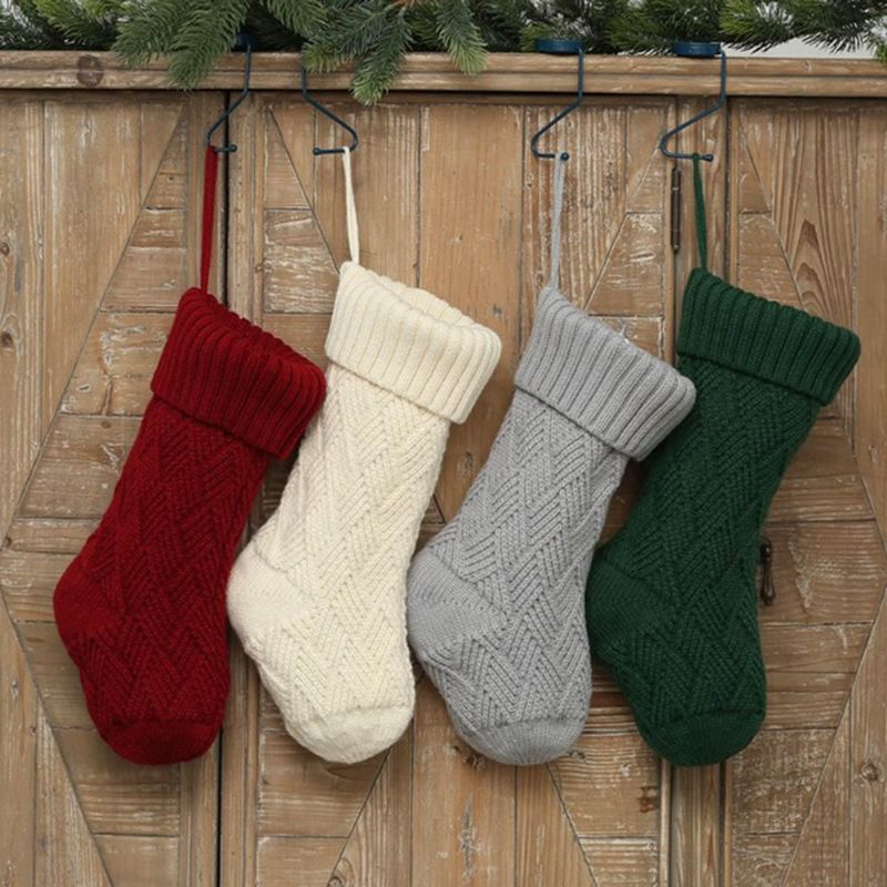 Chaussettes De Noël Tricotées Sacs Cadeaux Chaussette En Laine Lingge De Noël