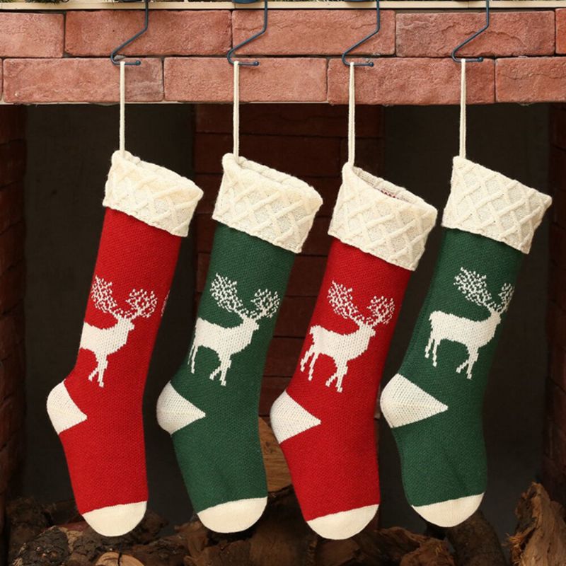 Chaussettes De Noël Tricotées Unisexes Sac Cadeau Ornements Décorations Pour La Maison Chaussettes Chaudes À Motif Elk