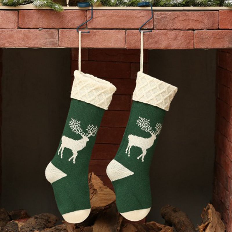 Chaussettes De Noël Tricotées Unisexes Sac Cadeau Ornements Décorations Pour La Maison Chaussettes Chaudes À Motif Elk