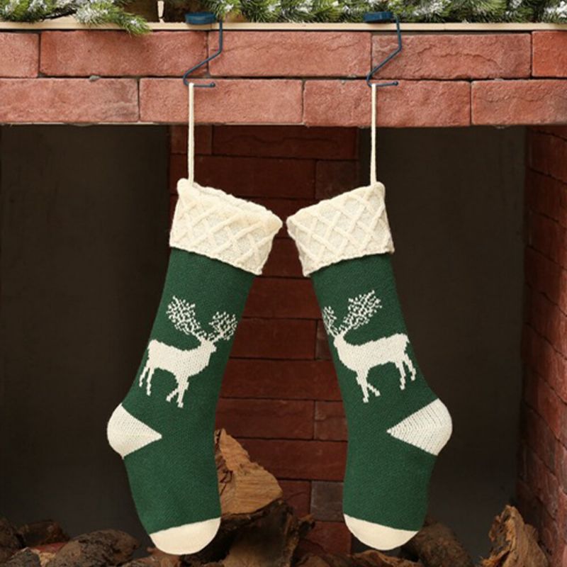 Chaussettes De Noël Tricotées Unisexes Sac Cadeau Ornements Décorations Pour La Maison Chaussettes Chaudes À Motif Elk