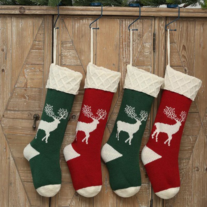 Chaussettes De Noël Tricotées Unisexes Sac Cadeau Ornements Décorations Pour La Maison Chaussettes Chaudes À Motif Elk