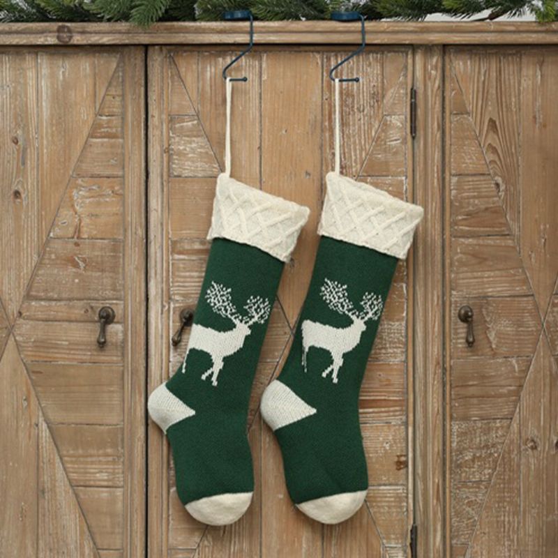 Chaussettes De Noël Tricotées Unisexes Sac Cadeau Ornements Décorations Pour La Maison Chaussettes Chaudes À Motif Elk