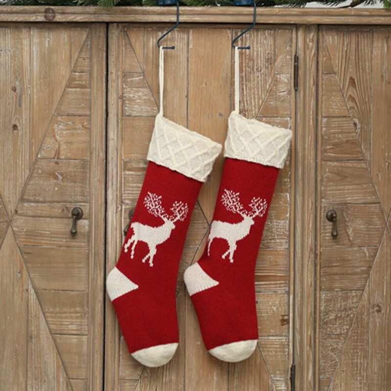 Chaussettes De Noël Tricotées Unisexes Sac Cadeau Ornements Décorations Pour La Maison Chaussettes Chaudes À Motif Elk