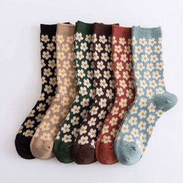 Chaussettes Tube Décontractées Chaudes À Motif Floral Rétro En Coton De Style Britannique Pour Femmes