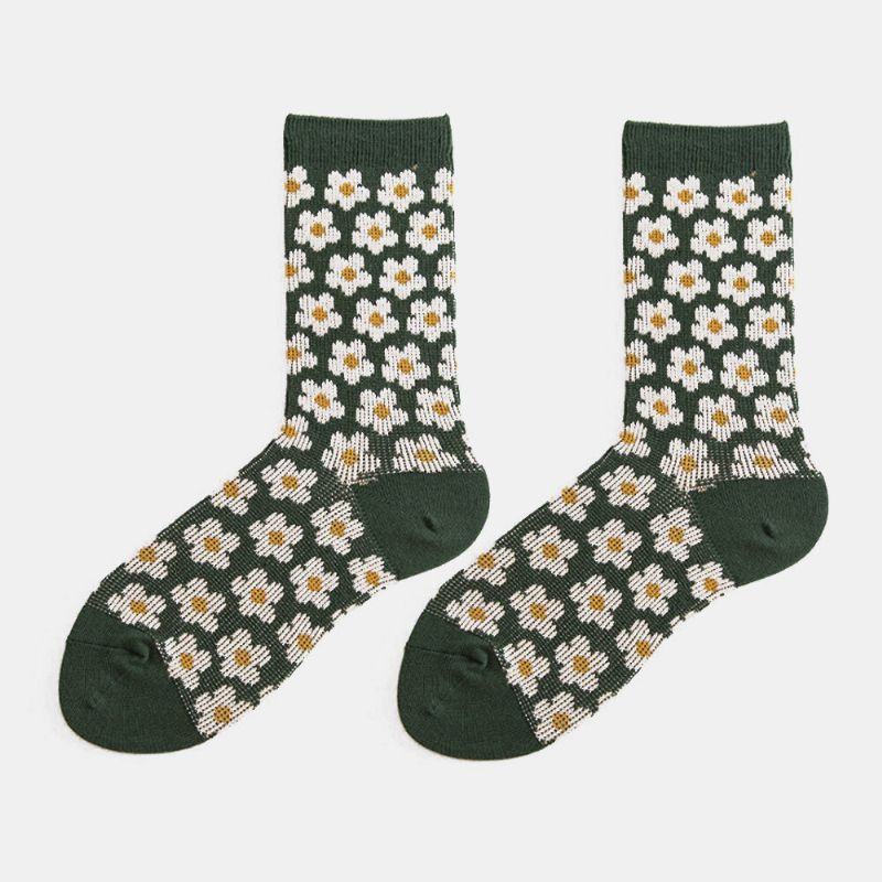 Chaussettes Tube Décontractées Chaudes À Motif Floral Rétro En Coton De Style Britannique Pour Femmes