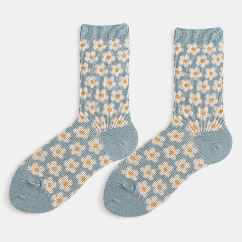 Chaussettes Tube Décontractées Chaudes À Motif Floral Rétro En Coton De Style Britannique Pour Femmes