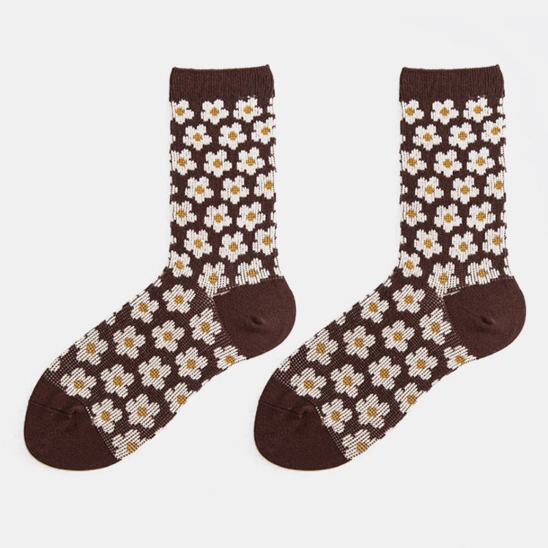 Chaussettes Tube Décontractées Chaudes À Motif Floral Rétro En Coton De Style Britannique Pour Femmes