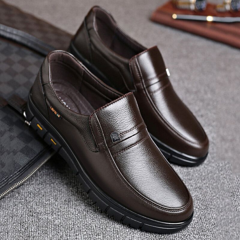 Chaussures D'affaires Décontractées Classiques En Cuir De Vachette Respirant À Semelle Souple Pour Hommes